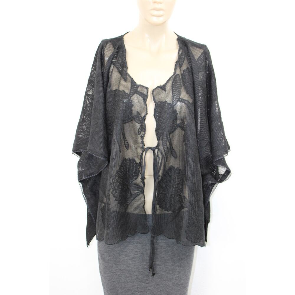 Free People Bohemian Gypsy Witchy Lace Willow Tie Front Cape Kimono OS Fairy - Picture 6 of 12